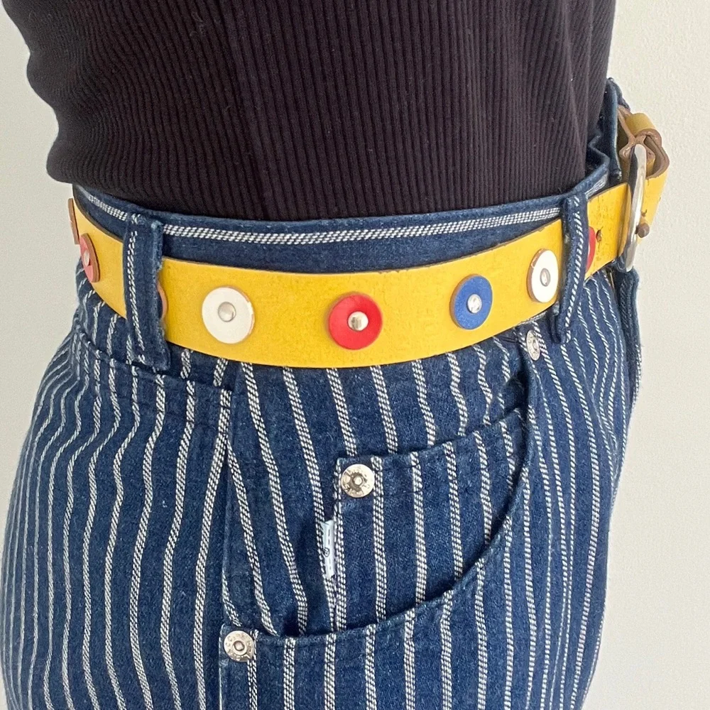 80s Yellow Leather Belt S/M